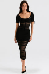 Lilla Black Openwork Knit Midi Dress