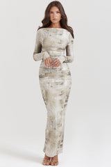Lanetta Pale Sage Print Maxi Dress