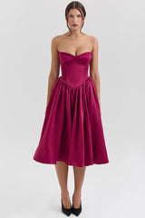 Coco Burgundy Satin Tulle Midi Dress