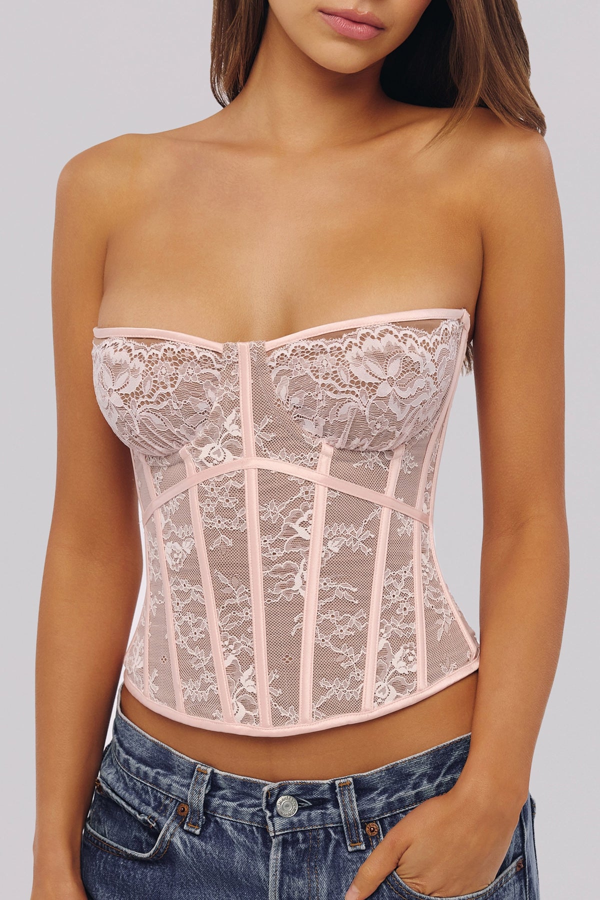 Ayana Pink Lace Boned Corset Top