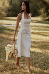 Tallulah White Halter Neck Cotton Midi Dress