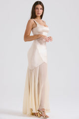 Vittoria Champagne Chiffon Floor Length Gown
