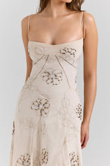 Seren Vanilla Embroidered Hand Beaded Floral Maxi Dress