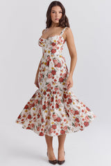 Elia Italian Rose Print Cotton Midi Sundress