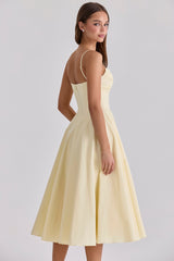Dahlia Lemon Cotton Princess Cut  Midi Sundress