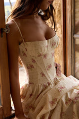 Rona Ivory Vintage Rose Print Cotton Maxi Dress
