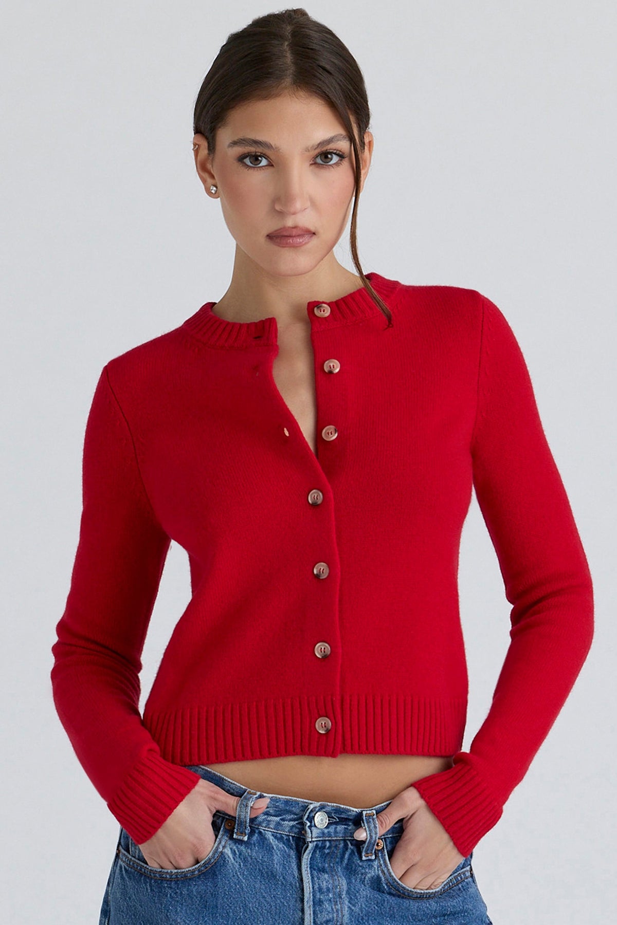Signature Red Cashmere + Merino Wool Cardigan