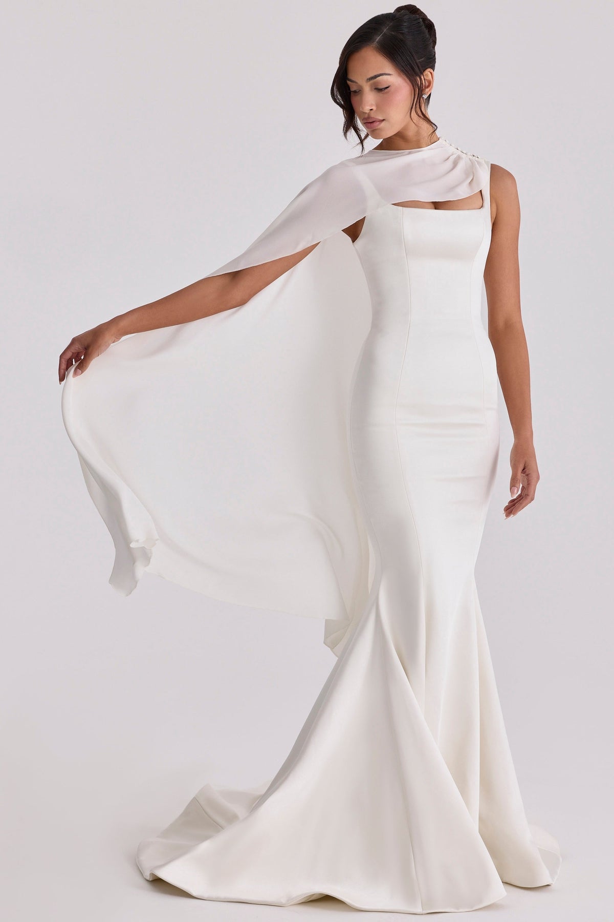Enya Ivory Draped Pure Silk Asymmetric Shawl