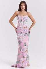 Antonina Pink Floral Corset Maxi Dress