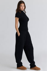 Geena Black Wool Boucle Knit Trousers