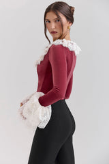 Jacinda Cabernet Velvet Lace Trimmed Corset Top