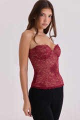 Yara Wine Lace Strapless Corset Top