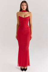 Hallie Holly Red Strapless Corset Top with Detachable Neck Scarf