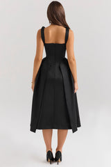Paloma Black Satin Twist Strap Midi Dress