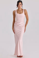 Kira Blush Pink Satin Gathered Maxi Dress