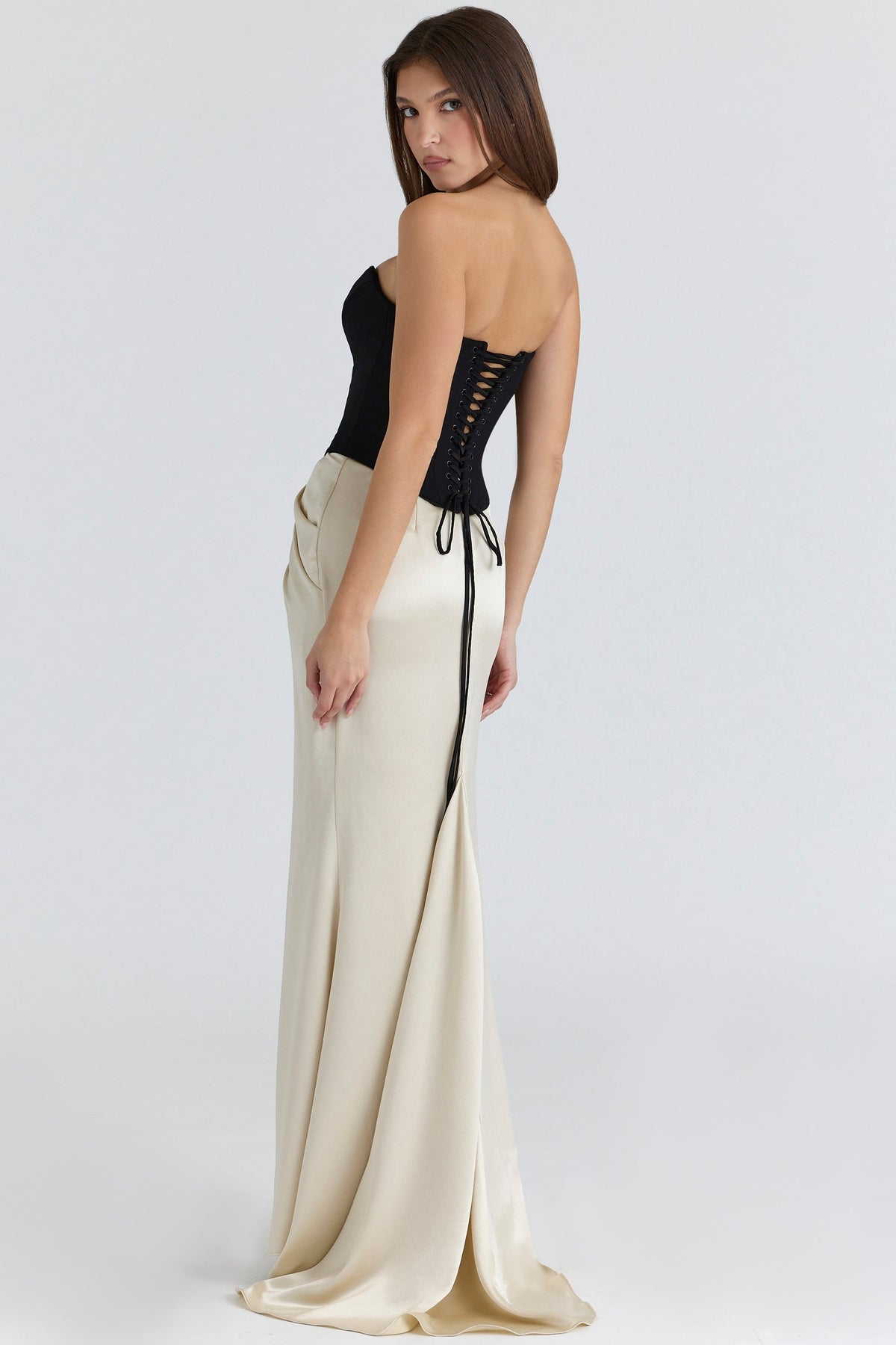 Sorcha Black & Champagne Corset Maxi Gown