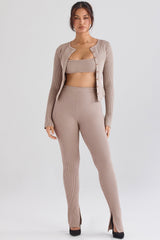 Sylvia Taupe Ribbed Knit Cardigan