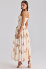 Ysabella Ivory Vintage Rose Print Cotton Midi Sundress