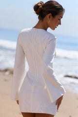 Isha White Bell Sleeve Cotton Mini Dress