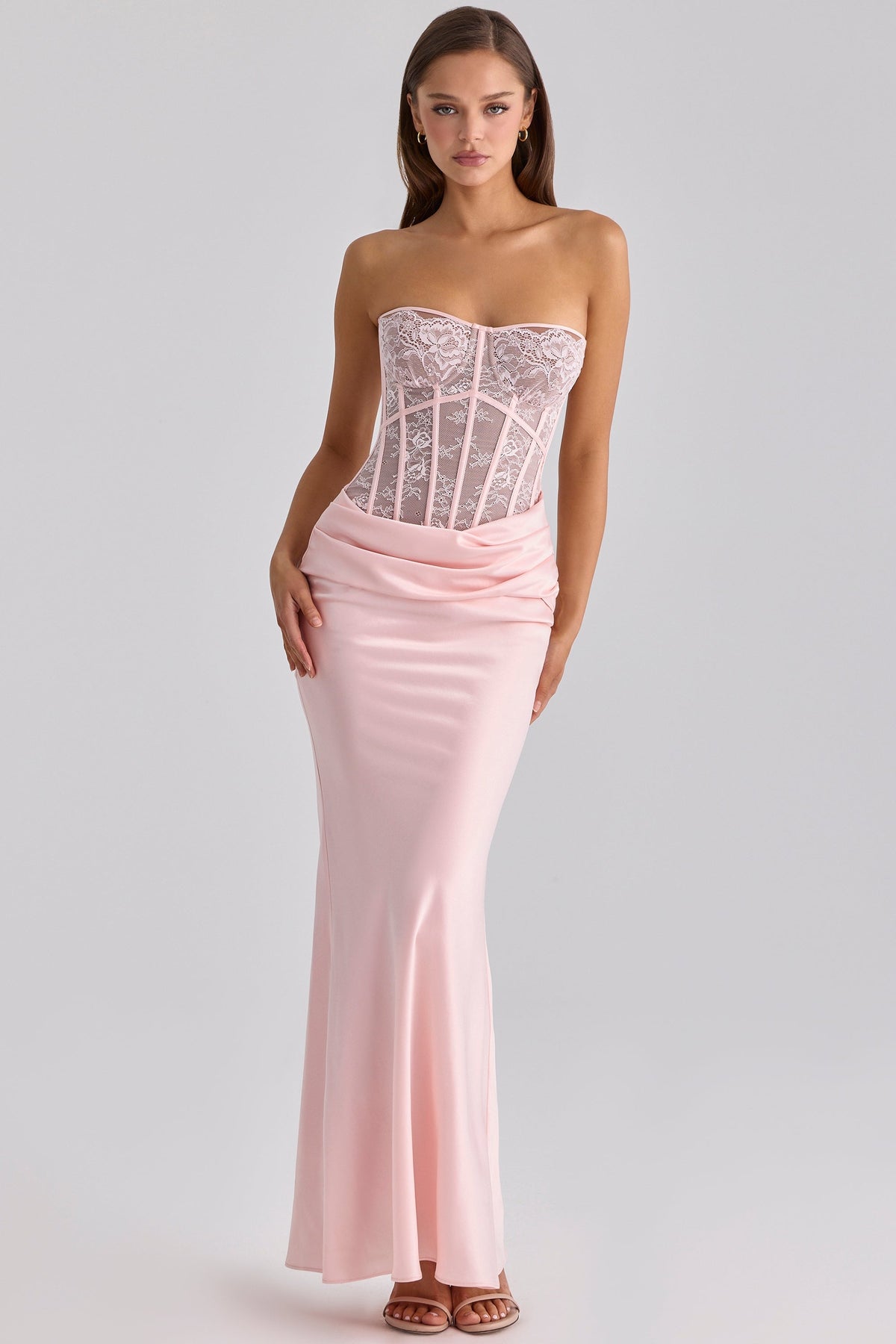 Ayana Pink Lace + Satin Maxi Corset Dress