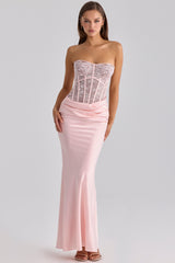 Ayana Pink Lace + Satin Maxi Corset Dress