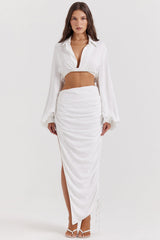 Loie White Gathered Maxi Skirt