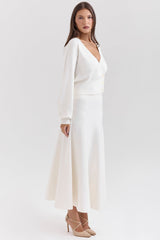Solara Ivory Wool Mix Flared Midi Skirt