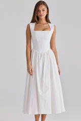 Emmy White Cotton Midi Sundress