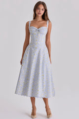 Rosalee Blue Wildflower Floral Print Midi Dress