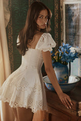 Lavina White Custom Lace + Cotton Broderie Anglaise Mini Dress