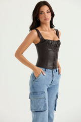 James Bitter Chocolate Vegan Leather Corset