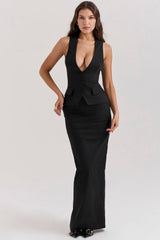 Juliet Black Sleeveless Tuxedo Top