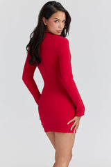 Lotus Red Crepe Keyhole Silhouette Mini Dress