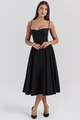Samaria Black Corset Midi Dress