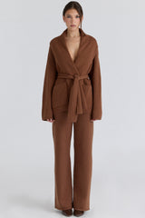 Chelsea Tan Cashmere + Wool Wide Leg Trousers