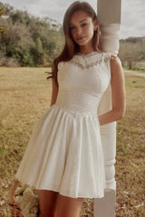 Scarlett White Embroidered Cotton Lace Trim Mini Dress