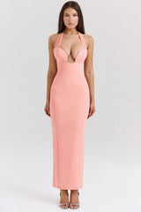 Gianina Sorbet Crepe Halter Maxi Dress