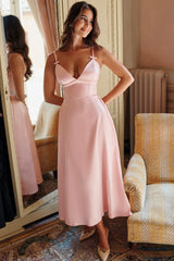 Tiffany Parisian Pink Satin A-Line Midi Dress