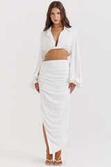 Palmer White Plunge Blouson Top