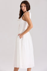 Emilia White Cotton Halter Neck Midi Dress