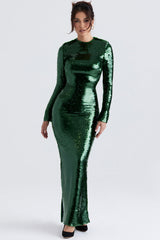 Belle Pine Green Sequin Maxi Dress