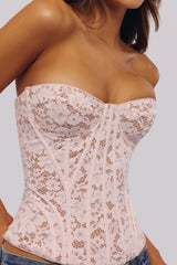 Solaine Baby Pink Floral Lace Boned Corset Top