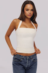 Cosette White Halter Neck Cotton Top