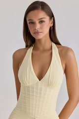 Carmine Lemon Mesh Silhouette Maxi Dress