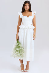 Augustine White Embroidered Cotton Midi Skirt