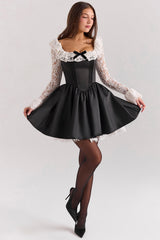 Cleora Black Lace Ruffle Mini Dress