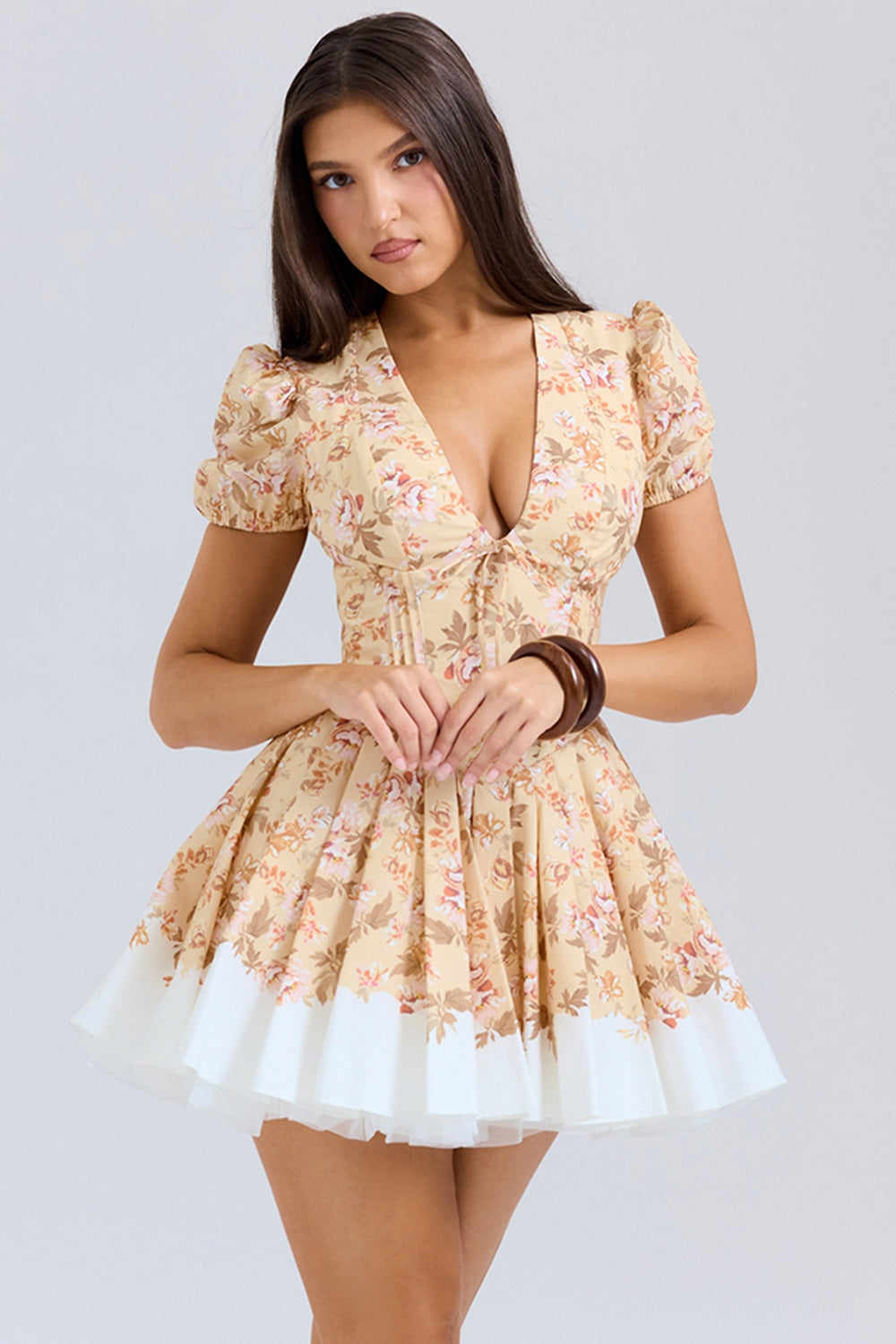 Imani Honeyflower Print Pleated Cotton Mini Dress