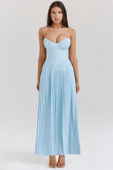 Marcella Ocean Blue Pleated Maxi Dress