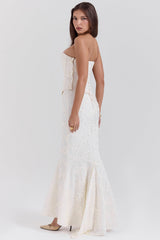 Veronica Vintage Ivory Embroidered Godet Maxi Skirt