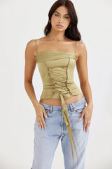Letitia Olive Satin Lace Up Corset